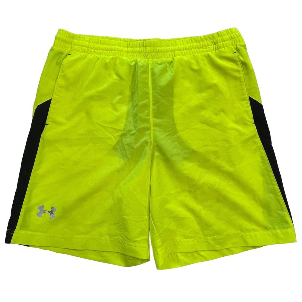 Under Armour Mens S Hi-Vis Running Shorts Heat Gear Neon Volt Yellow Brief Lined
